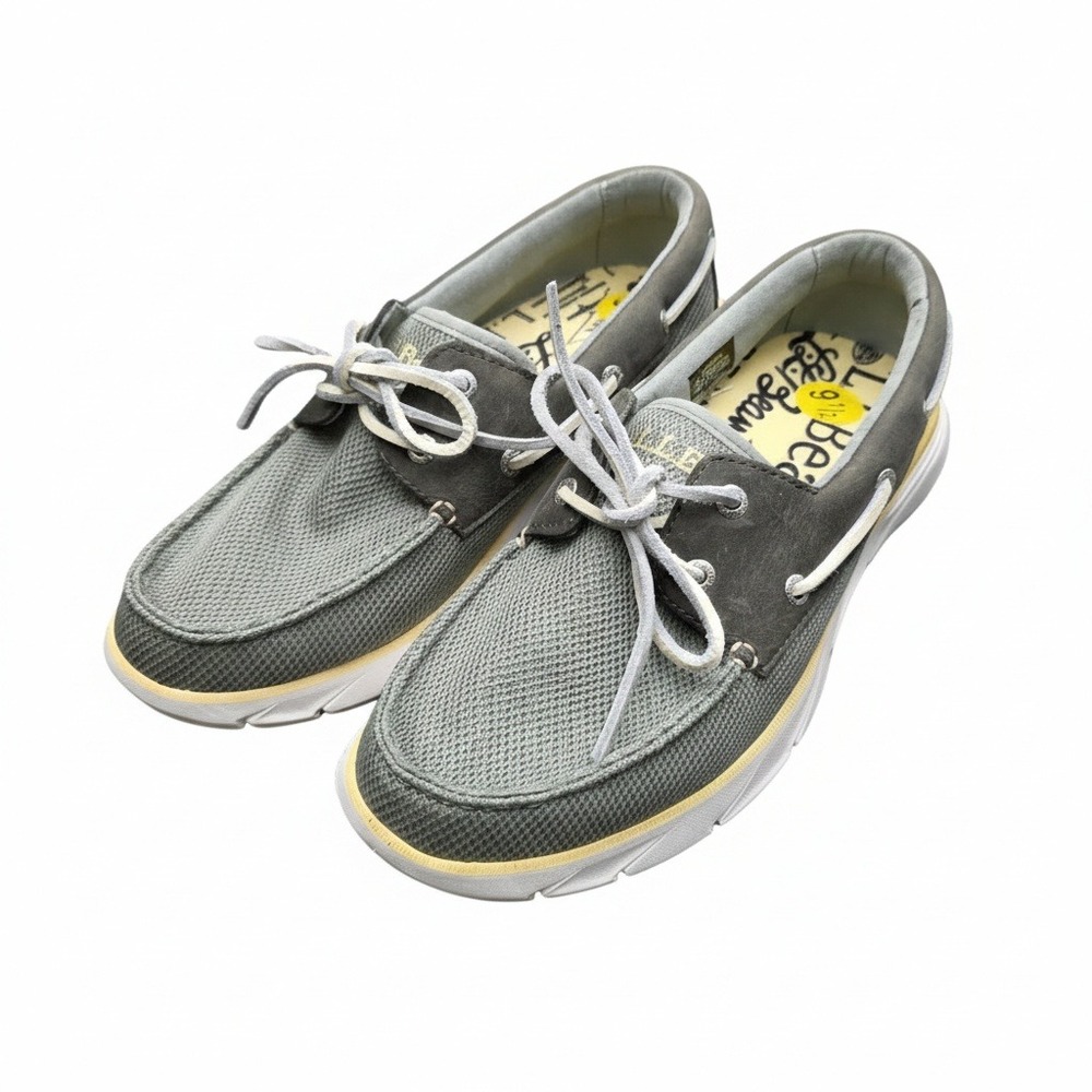 LL Bean Kennebec Boat Shoes Women's 9.5 M Gray Mesh Leather 2-Eye Moc 521540